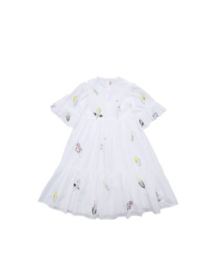 Il Gufo: dresses - Floral embroidered dress in white