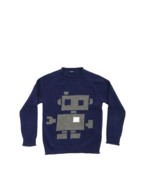 Il Gufo: knitwear - Blue pullover with green inlay
