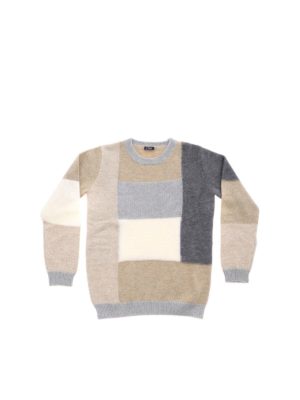 Il Gufo: knitwear - Color block pullover in beige and ivory