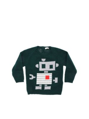 Il Gufo: knitwear - Green pullover with blue inlays