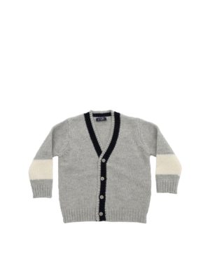 Il Gufo: knitwear - Grey cardigan with blue trim