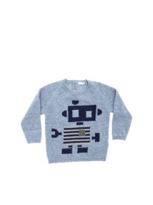 Il Gufo: knitwear - Light blue pullover with blue inlays