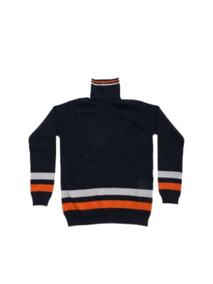 Il Gufo: Turtlenecks & Polo necks - Blue turtleneck with gray and orange edges