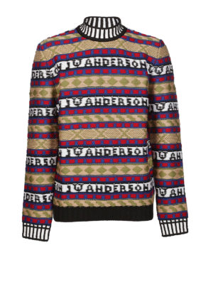 J.W. ANDERSON: maglia a collo alto e polo - Pullover in lana a righe fantasia con logo