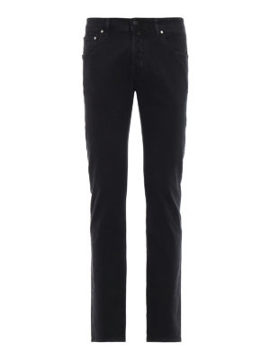 JACOB COHEN: pantaloni casual - Cinque tasche neri in cotone stampato