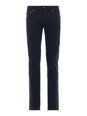 JACOB COHEN: pantaloni casual - Cinque tasche in cotone stampato blu graffite