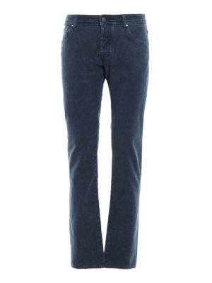 JACOB COHEN: pantaloni casual - Pantaloni blu cinque tasche in cotone spigato