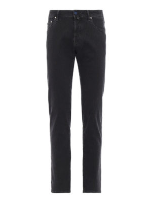JACOB COHEN: pantaloni casual - Cinque tasche antracite in cotone stampato