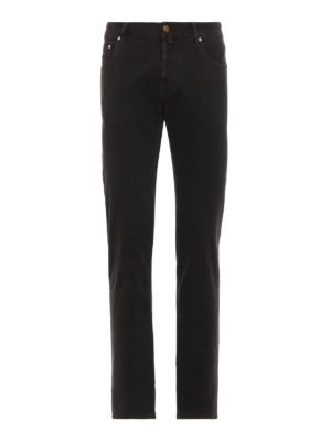 JACOB COHEN: pantaloni casual - Cinque tasche marroni in cotone stampato