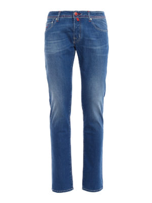 Jacob Cohen: straight leg jeans - Red stitchings tailored jeans