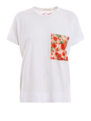 JACOB COHEN: t-shirt - T-shirt bianca con tasca in seta a fiori
