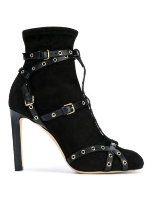 JIMMY CHOO: tronchetti - Stivaletti Brianna 100 in camoscio con tacco