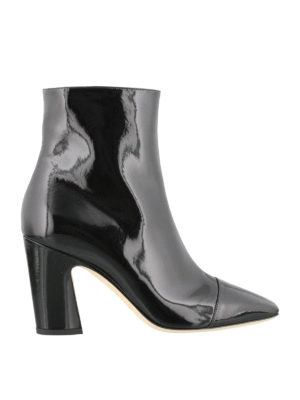 JIMMY CHOO: tronchetti - Tronchetto Mirren nero in pelle verniciata