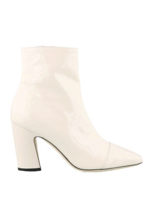 JIMMY CHOO: tronchetti - Tronchetto Mirren bianco in pelle verniciata