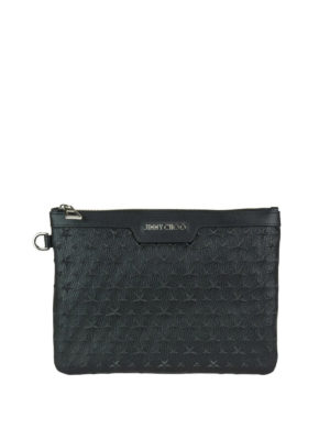 JIMMY CHOO: pochette - Pochette Derek nera in pelle