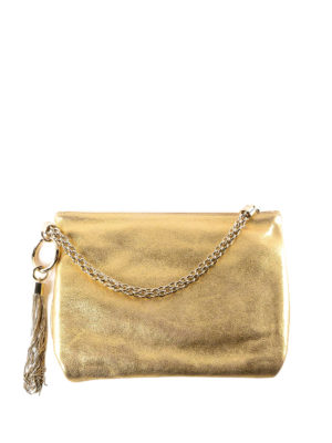 JIMMY CHOO: pochette - Clutch Callie in pelle metallizzata dorata
