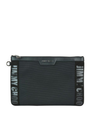 JIMMY CHOO: pochette - Busta nera Derek in canvas e nylon