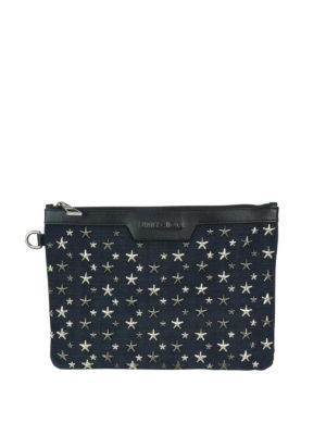 JIMMY CHOO: pochette - Pochette Derek in suede blu