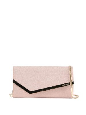 JIMMY CHOO: pochette - Clutch Emmie rosa chiaro glitterata