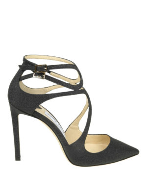JIMMY CHOO: court shoes - Lancer 100 black fine glitter pumps