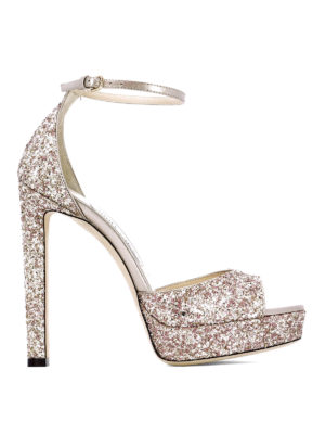 JIMMY CHOO: scarpe décolleté - Sandali Pattie 130 glitterati con plateau