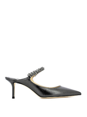 JIMMY CHOO: sabot - Sabot Bing con cinturino gioiello in pelle