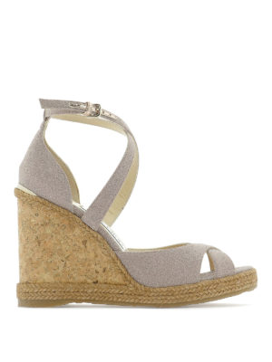JIMMY CHOO: sandali - Zeppe Alanah 105 in glitter e sughero