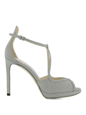 JIMMY CHOO: sandali - Sandali Fawne 100 in fine glitter argento