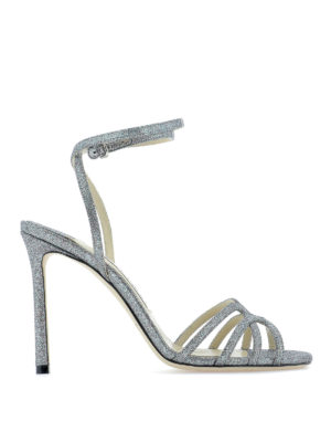 JIMMY CHOO: sandals - Mimi silver glittered heeled sandals