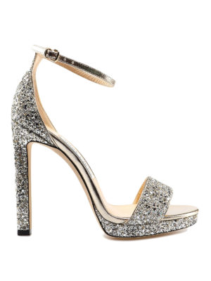 JIMMY CHOO: sandali - Sandali Misty 120 in glitter ruvido