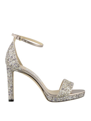 JIMMY CHOO: sandali - Sandali Misty glitterati con tacco