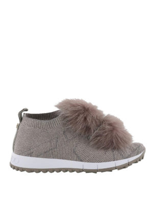 JIMMY CHOO: sneakers - Slip-on Norway con pompon in volpe