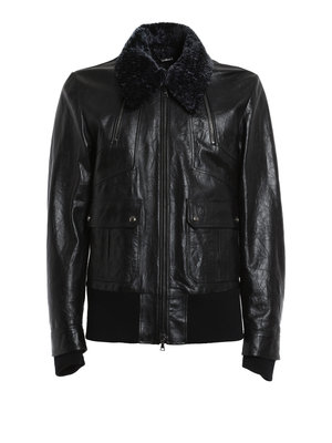 John Richmond: leather jacket - Fur collar jacket