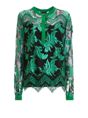 JUST CAVALLI: bluse - Blusa in pizzo con foglie ricamate