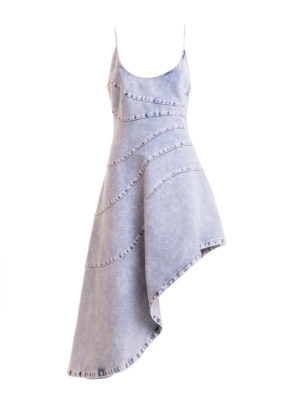 JUST CAVALLI: knee length dresses - Asymmetrical denim dress