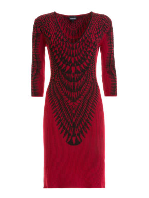 JUST CAVALLI: abiti al ginocchio - Abito in maglia a coste con motivo geometrico