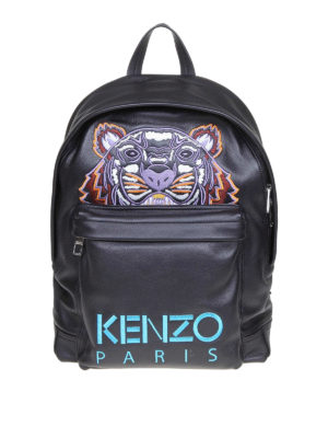 KENZO: backpacks - Tiger embroidery black leather backpack