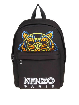 KENZO: zaini - Zaino grande Tiger in neoprene nero