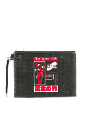 KENZO: clutches - Printed black clutch