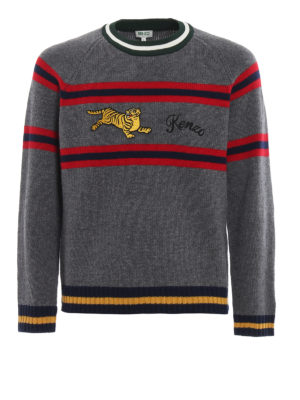 KENZO: maglia collo rotondo - Maglia in misto lana con patch Jumping tiger
