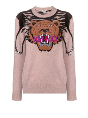 KENZO: maglia collo rotondo - Maglione in misto lana con intarsio Tiger