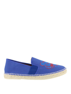 KENZO: espadrillas - Espadrillas blu in cotone con tigre ricamata