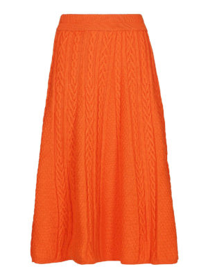 KENZO: gonne al ginocchio  e longuette - Gonna in maglia di lana a trecce con pieghe