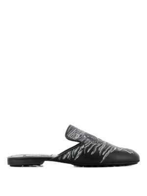 Kenzo: mules shoes - Tiger embroidered leather slippers