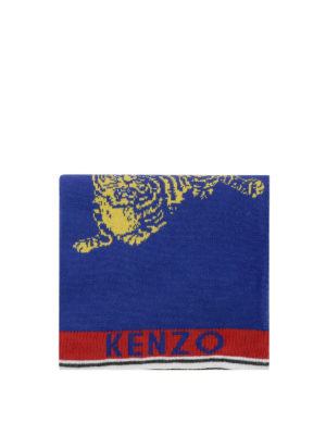 KENZO: sciarpe e foulard - Maxi sciarpa in lana con logo Jumping Tiger