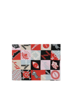 KENZO: Stole & Scialli - Scialle squadrato in seta con stampe iconiche