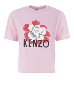 KENZO: t-shirt - T-shirt boxy con stampa logo floreale