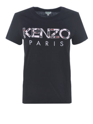 KENZO: t-shirt - T-shirt nera con logo ricamato