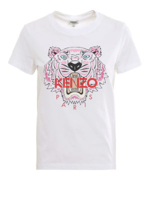 KENZO: t-shirt - T-shirt in cotone con stampa logo Tiger