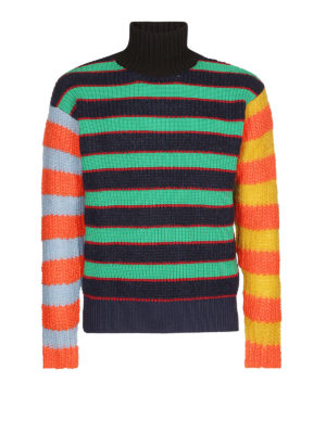 KENZO: maglia a collo alto e polo - Dolcevita in misto lana a righe color block